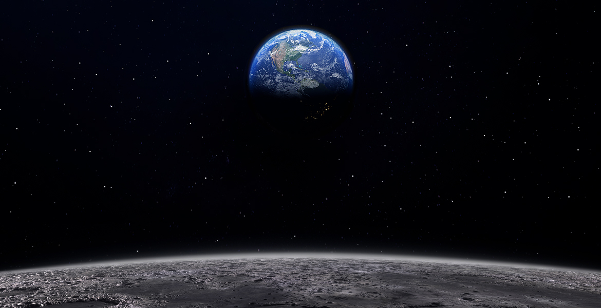 달 표면 너머로 지구가 보이는 이미지에 Detail Enhancer가 적용되어 선명한 화질로 보여지고 있다.